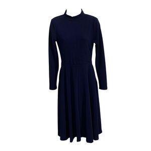 SHEIN Navy Blue A-Line Long Sleeve Mock Neck Midi Length Dress Sz L